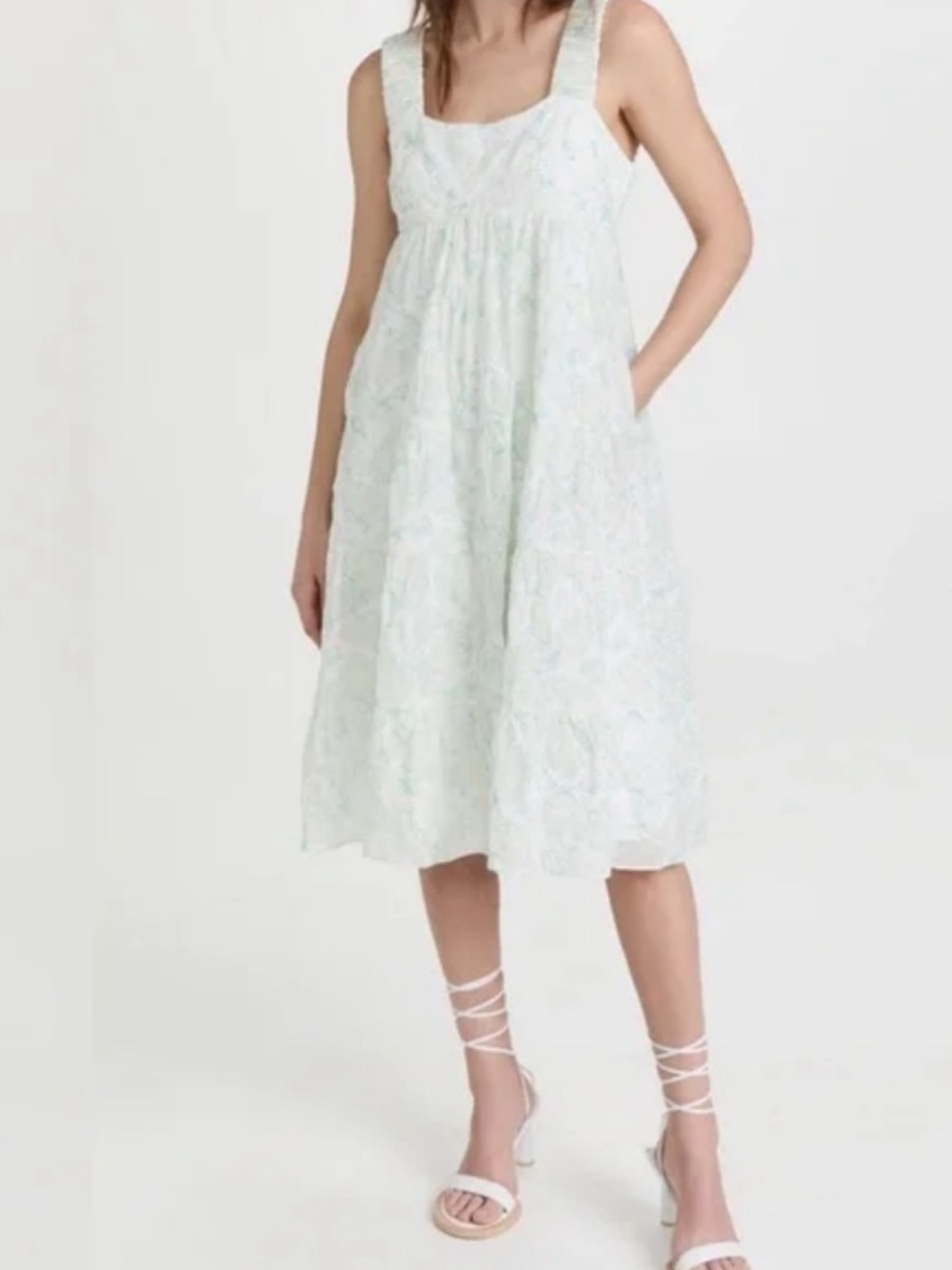 Amanda Uprichard Nicola White Floral Midi Dress Size Medium